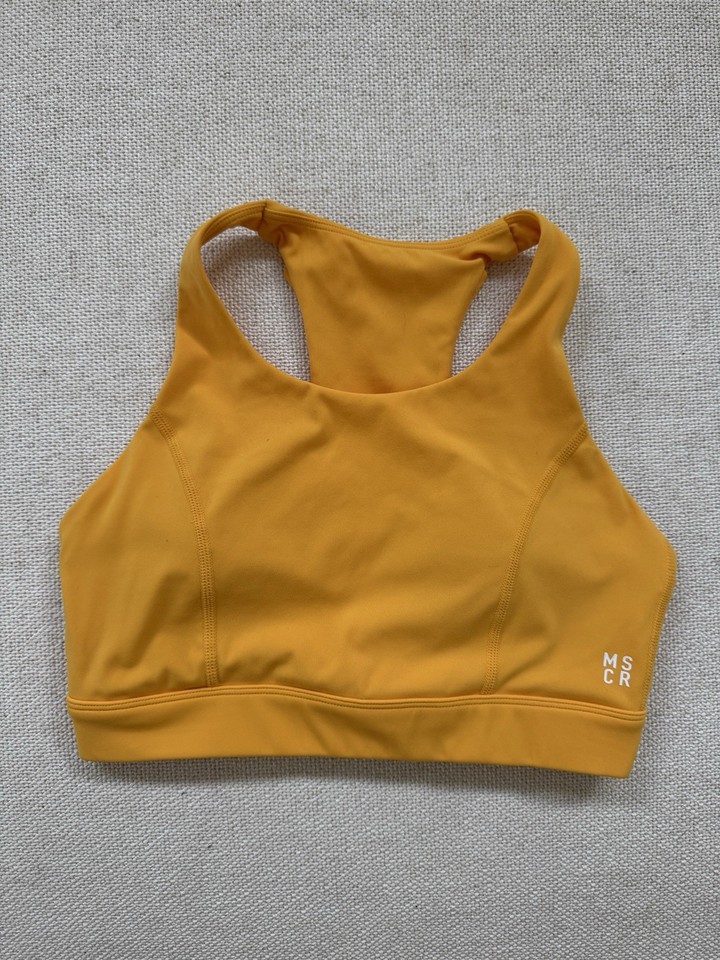 Muscle Republic Yellow POCKETS Racerback Wireless Sports Bra Size S
