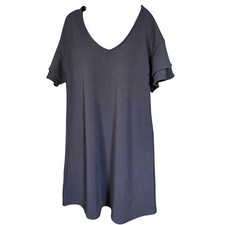 Massini Women Black Ruffle Short Sleeve V-Neck Shift Mini Dress Size Medium NWT