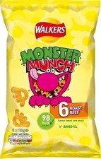 Walkers Monster Munch Roast Beef Crisps Multipack 6x20g Vegetarian Snack