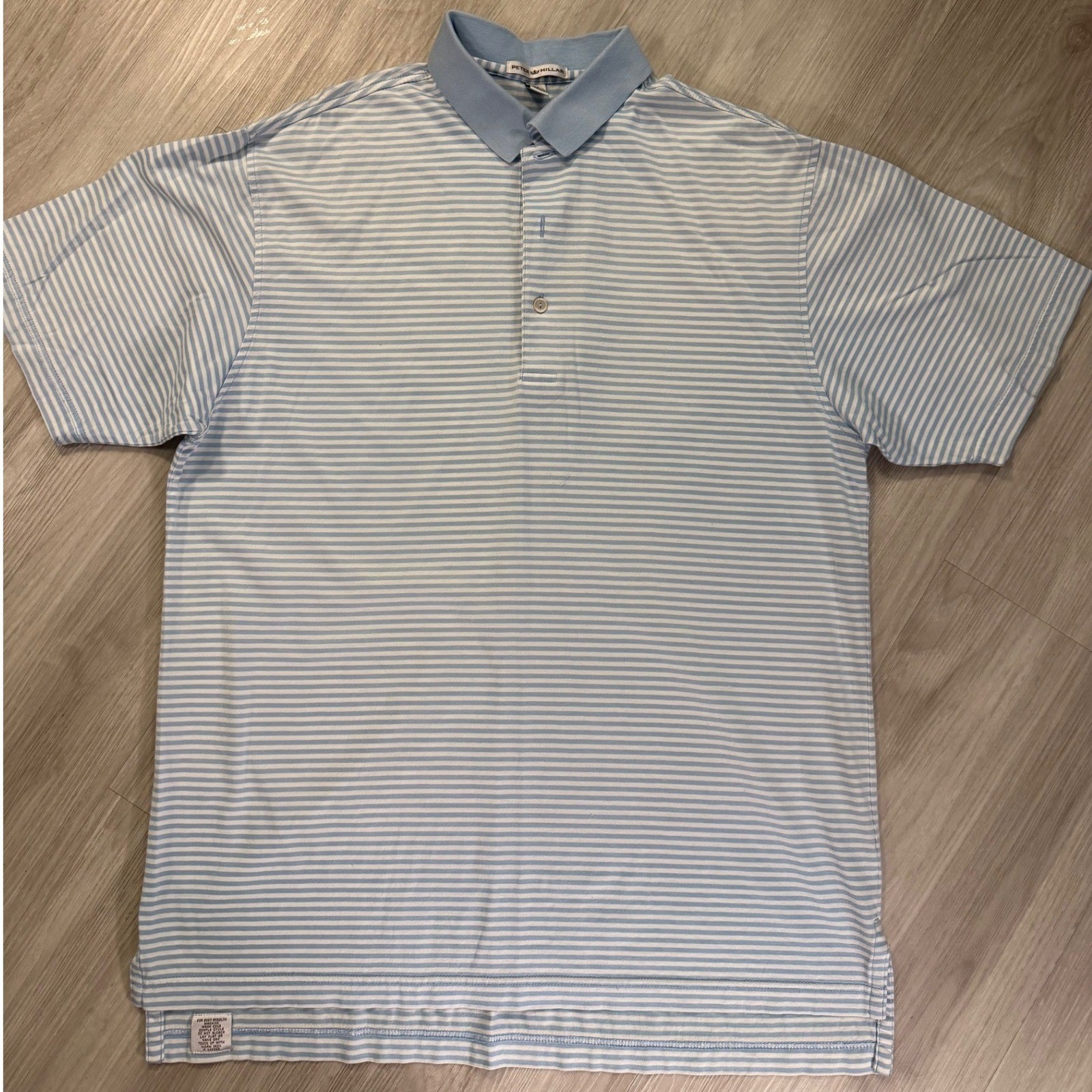 Peter Millar Mens Blue White Stripe Polo Shirt Golf Casual Short Sleeve Cotton M