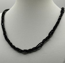APPROX.50 CTW BLACK SPINEL BEAD 3-STRAND TORSADE RHODIUM OVR STRLNGSLVR NECKLACE