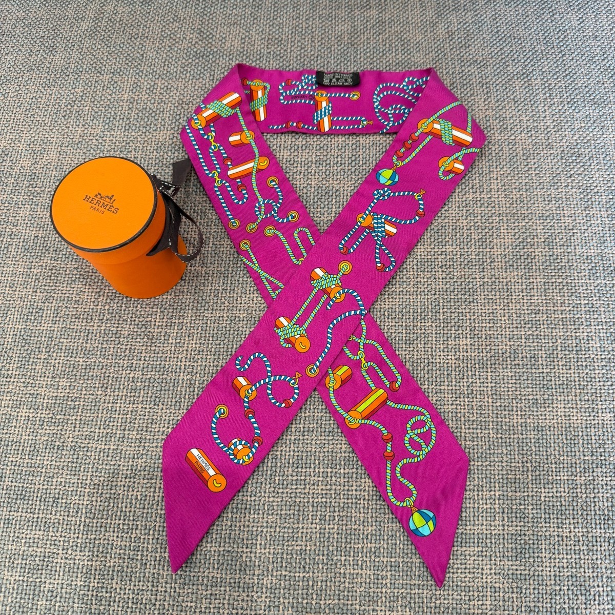 Hermes Silk Twilly Cordages Print Purple Scarf Condition A+ | eBay