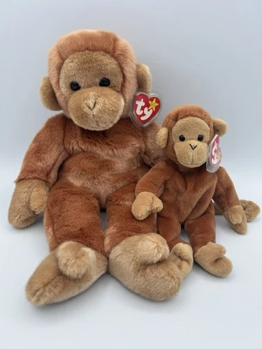 Vintage 1990s Beanie Baby & Beanie Buddy Bongo Monkey Lot Of 2 With Tags