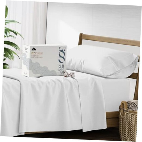 Sheets Set Cotton - 500 Thread Count 100% Cotton Sheet Set, 3 PC Twin XL White