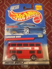 1996 Hot Wheels Blue/White Card #613 LONDON BUS Red -The London Standard w/5 Sp