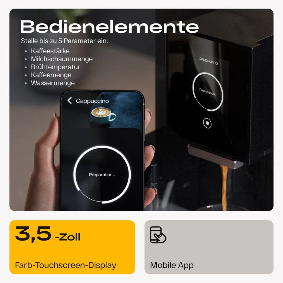 Kaffeevollautomat ATVEL A6 | 7 Rezepte, 300 ml, 1,2 L, 19 bar | kompakt, grau - Bild 4 von 4