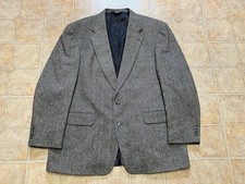 Vintage Lands End Men  s Blazer 46L Gray Herringbone 2 Button Wool / Lambs Wool