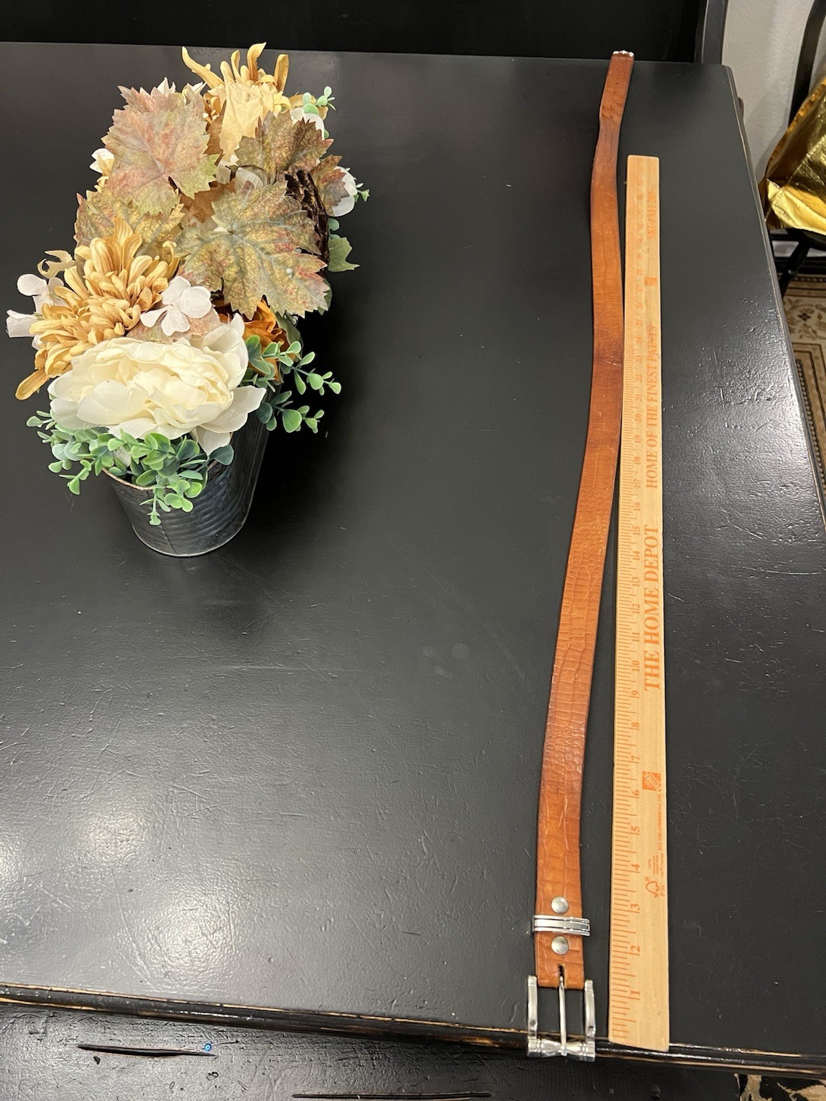 Vintage Tan Leather Alligator Pattern Silver Tone… - image 10