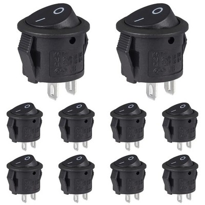 10Pcs Mini Round Rocker Switch On Off 2Pin 3A 250V 6A 125V RV Car Boat Truck