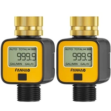 2 Pack Water Flow Meter with Brass Inlet Metal Thread, Measure Gallon/Liter C...