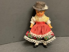 Traditional European German Souvenir Hard Plastic/Celluloid Girl Doll 4"