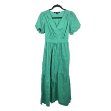 French Connection Women's XS Tiered Maxi Dress Green Cotton Cottage Prairie