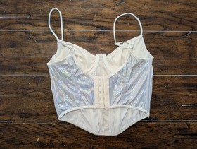 Urban Outfitters Silver Holographic Corset Bustier S Top Mermaidcore Festival 