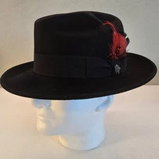Bigalli Black Prom Fedora Wool Felt and Water Repellant Hat Size L Large