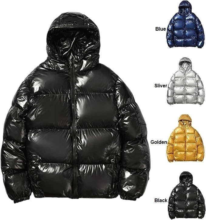 Shiny Puffer Jacket Hooded Winter Coat Men Women Warm Glossy Bubble Jacket