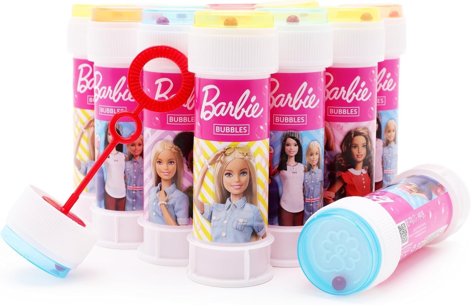 Flacon Barbie Bulles anti-fuite de 60ml pour occuper les enfants en lot de 12 avec baguettes