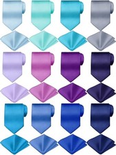24 Pcs Men's Ties and Pocket Square Set Bulk Solid Color Blue-purple Series