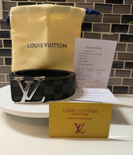 Louis Vuitton Men's Black Gray Check Dress Belt with LV Logo Buckle