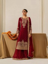 Stylish Heavy Georgette Maroon Top Palazzo With Dupatta For Reception Wear