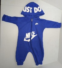 Nike Baby One Piece Jumper Spellout Swoosh 3M Romper Blue Full Zip Hoodie