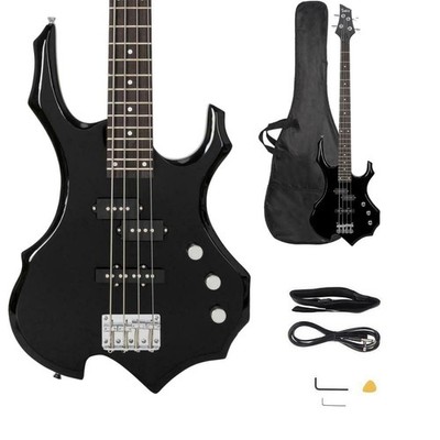 Glarry Flamed Electric Bass Guitar Beginner 4 String Guitar for Student Black