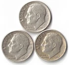 Three 1962-D Silver Roosevelt Dimes