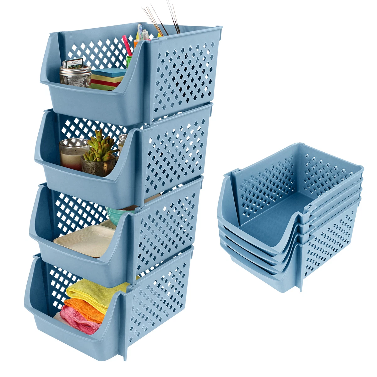 Plastic Stackable Storage Bins for Pantry, Closet Organizer