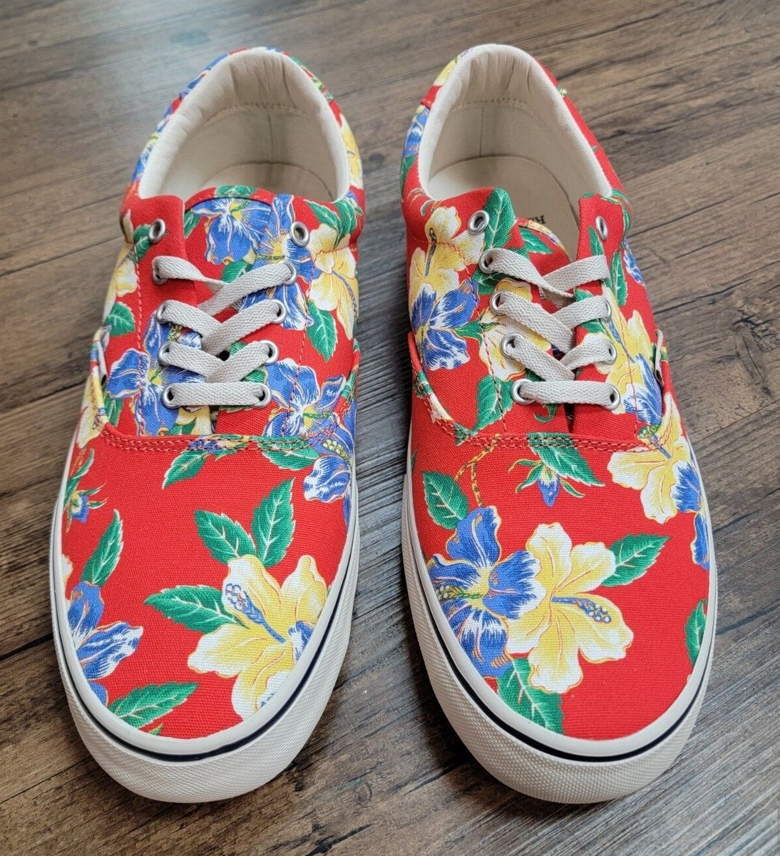 Polo Ralph Lauren Men's Thorton Canvas Shoes Floral Red Size