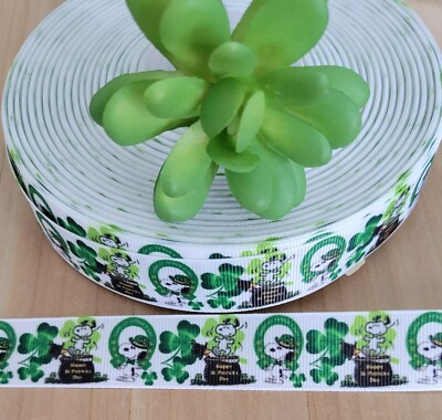 7/8'' (1 YD) Snoopy St. Patrick s Day Grosgrain Ribbon Beagle Shamrock Craft