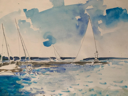 MAURICE GENIS (1925-2013) SCENE ANIMEE VOILES AU BASSIN D'ARCACHON SIGNEE (3) - Picture 8 of 11