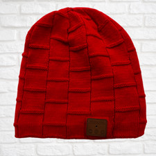 Bluetooth Beanie Hat, Wireless Headphones, Faux Fur Lined, Red Knit Winter Hat