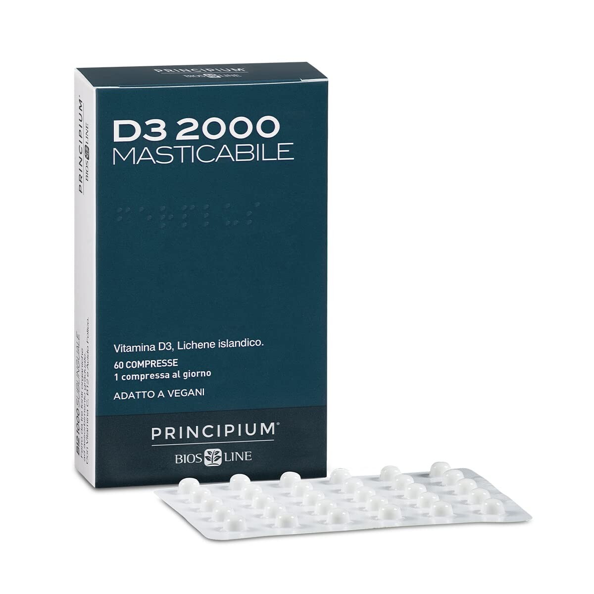 BIOSLINE D3 2000 MASTICABILE 60 COMPRESSE - PRINCIPIUM - INTEGRATORE VITAMINA D3