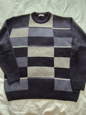 Marks And Spencer Men's Jumper Navy Colour Block wool Blend Uk Med 42in Chest 