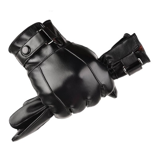 Winter Leather Gloves For Men Fleece Thickened Warm Riding Mittens Male Driving Touch Screen