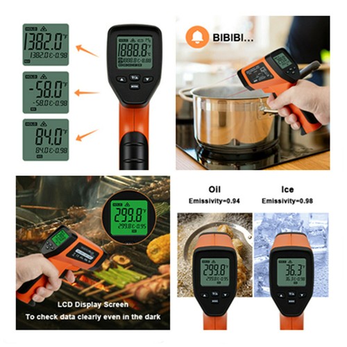 Digital Laser Infrarot Thermometer IR Pyrometer Temperaturmessgerät -50℃~750℃ CF - Bild 2 von 8