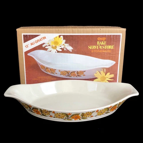 Vintage Capri Bake Serve 'n Store Stoneware Serving Dishes 12” x 7” Japan NIB