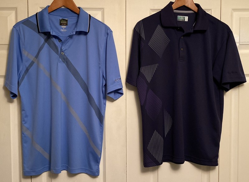 Greg Norman SHARK & Ben Hogan Blue Golf Polo Shirts Size M Short Sleeve Slim Fit