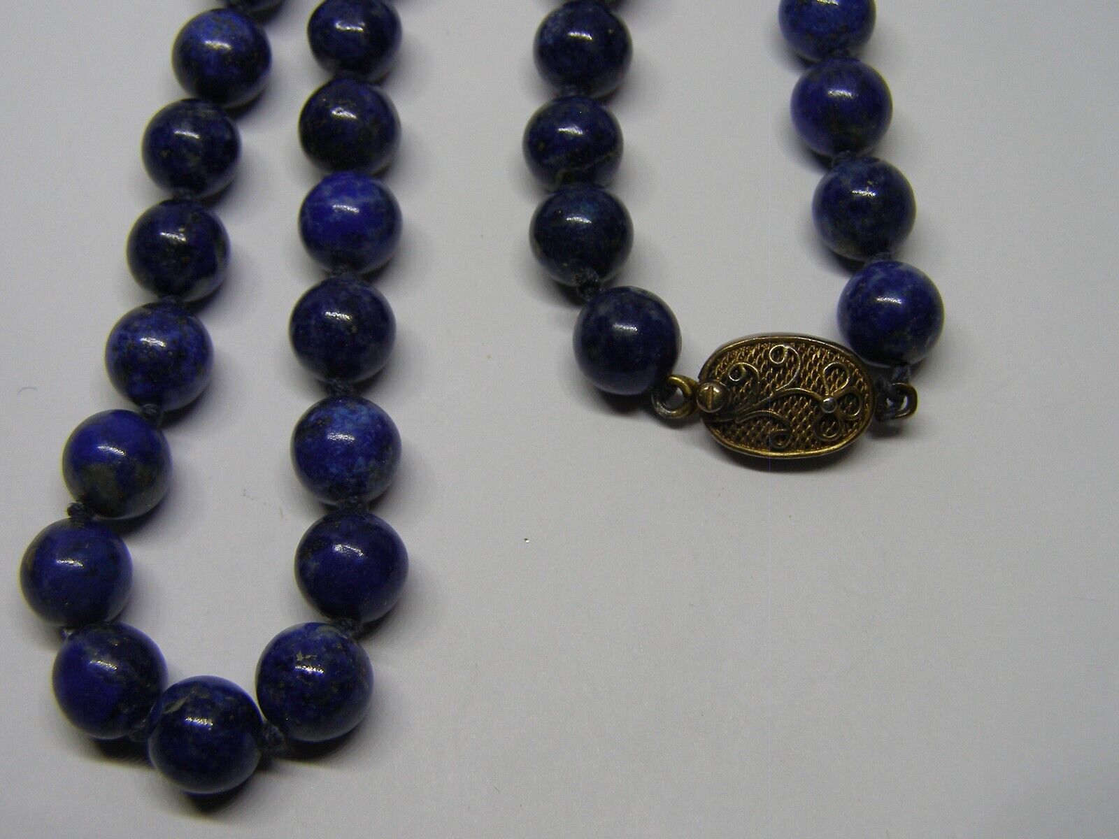 Vintage Lapis Bead Necklace with Sterling Silver … - image 4