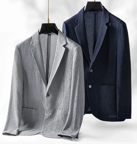 Spring Summer Men Casual Thin Blazer Two Button Suit Jacket Slim Coat - Picture 2 of 13