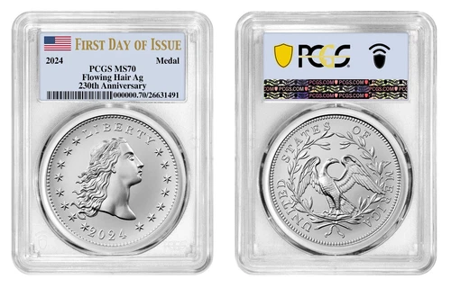 2024 Silver Flowing Hair Ag 230Th Anniv Medal PCGS MS70 First Day Of Issue