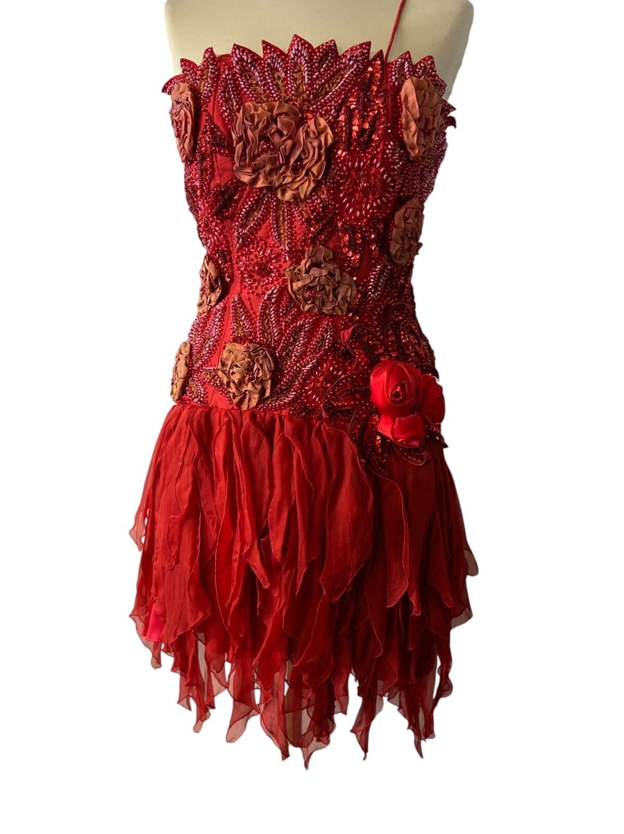 Special Event Dress | Vintage 80s Red Silk embellished Strapless Dress |  Size S | eBay