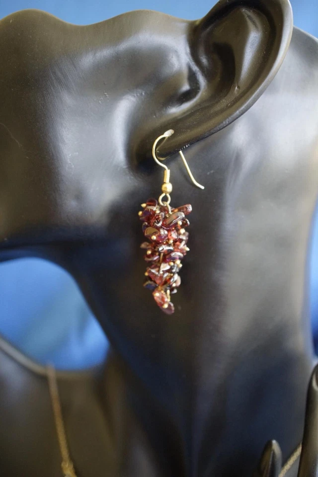 Ohrringe Hänger Gold Granat Trauben Jugendstil Hochzeit Event - Bild 2 von 4