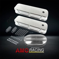 Tall Alum Polished Valve Covers Fit BBC 1965-95&Oval 15" Half Finned Air Cleaner