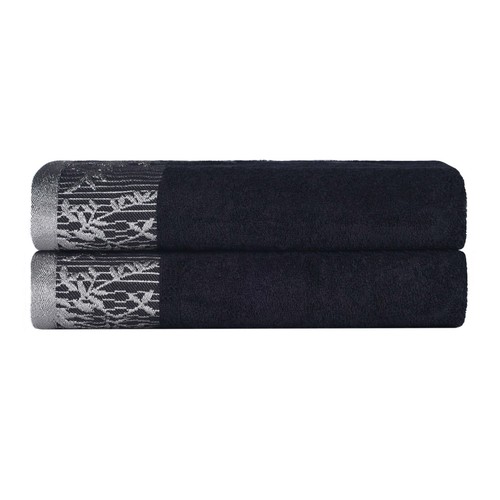 Wisteria Cotton Bath Towel Set with Floral Embroidered Jacquard Border Set of 2 - Picture 9 of 86