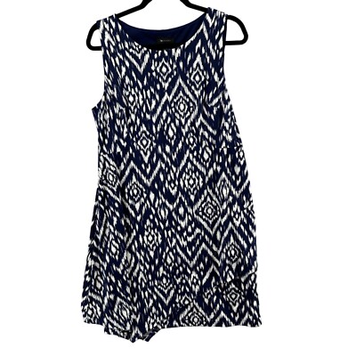 AB Studio Ikat Mini Dress Blue White Sleeveless Lined Stretch Pullover Size  L | eBay