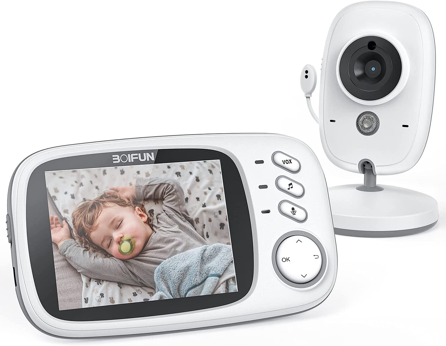 Boifun 3.2-inch LCD Baby Monitor with Video Camera, Two-Way Audio, VOX Function, and Lullabies for Enhanced Baby Care