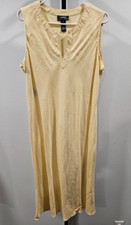 Lauren Ralph Lauren Vintage 100% Linen Dress Yellow Size 16 V Neck Beach Travel