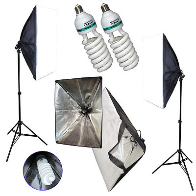 Studio Lighting Kit 2x Lamp Stands, 20'' Soft Boxes, & 105w 5500K CFL = to 800w