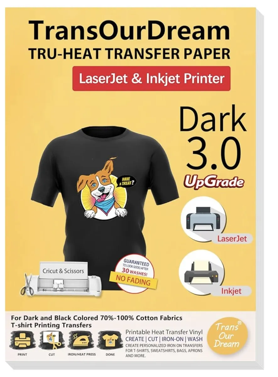 TRU HEAT Iron/Press On Transfer Paper, Dark T Shirts Dark 3.0 Laser/Inkjet