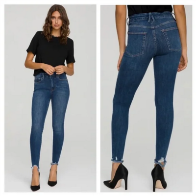 GOOD AMERICAN Good Legs Ripped Hem High Waist Skinny Jeans Blue614 Size  2/26 | eBay